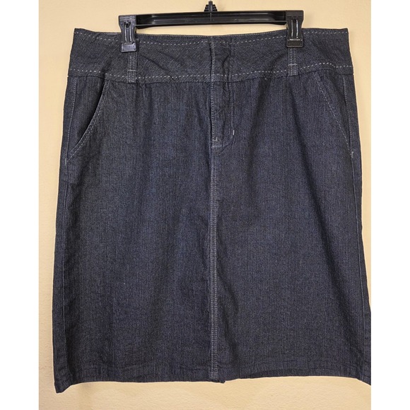 Vtg Baccini  Dark Wash Blue Jean Pencil Skirt Pockets BackSlit Zipper‎ Womens 14 - Picture 1 of 9